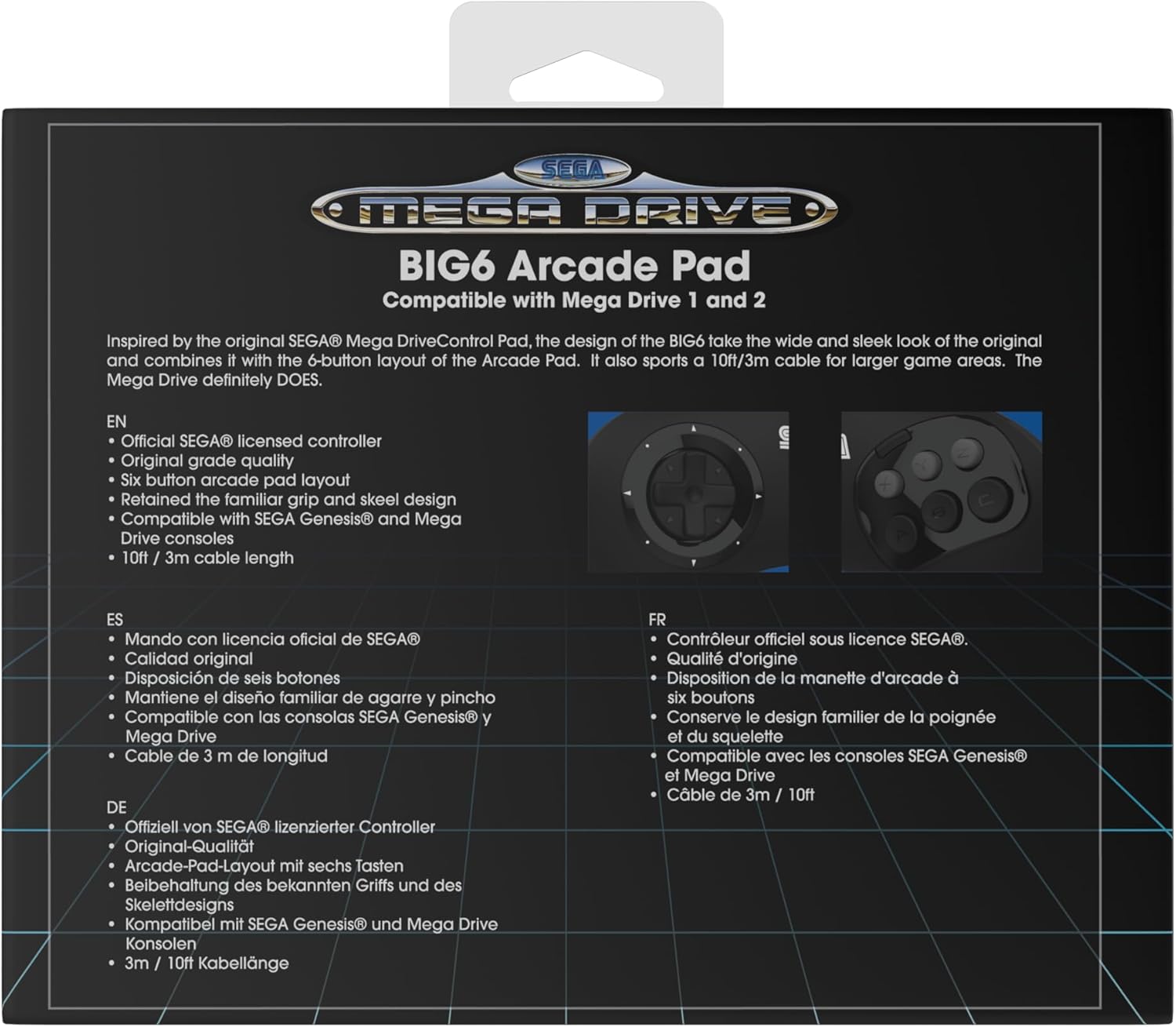 Retro - bit - Manette Filaire Noire BIG6 Sega Mega Drive & Genesis - Port d'origine - Manettes - retro - bit - Shop Just for Games