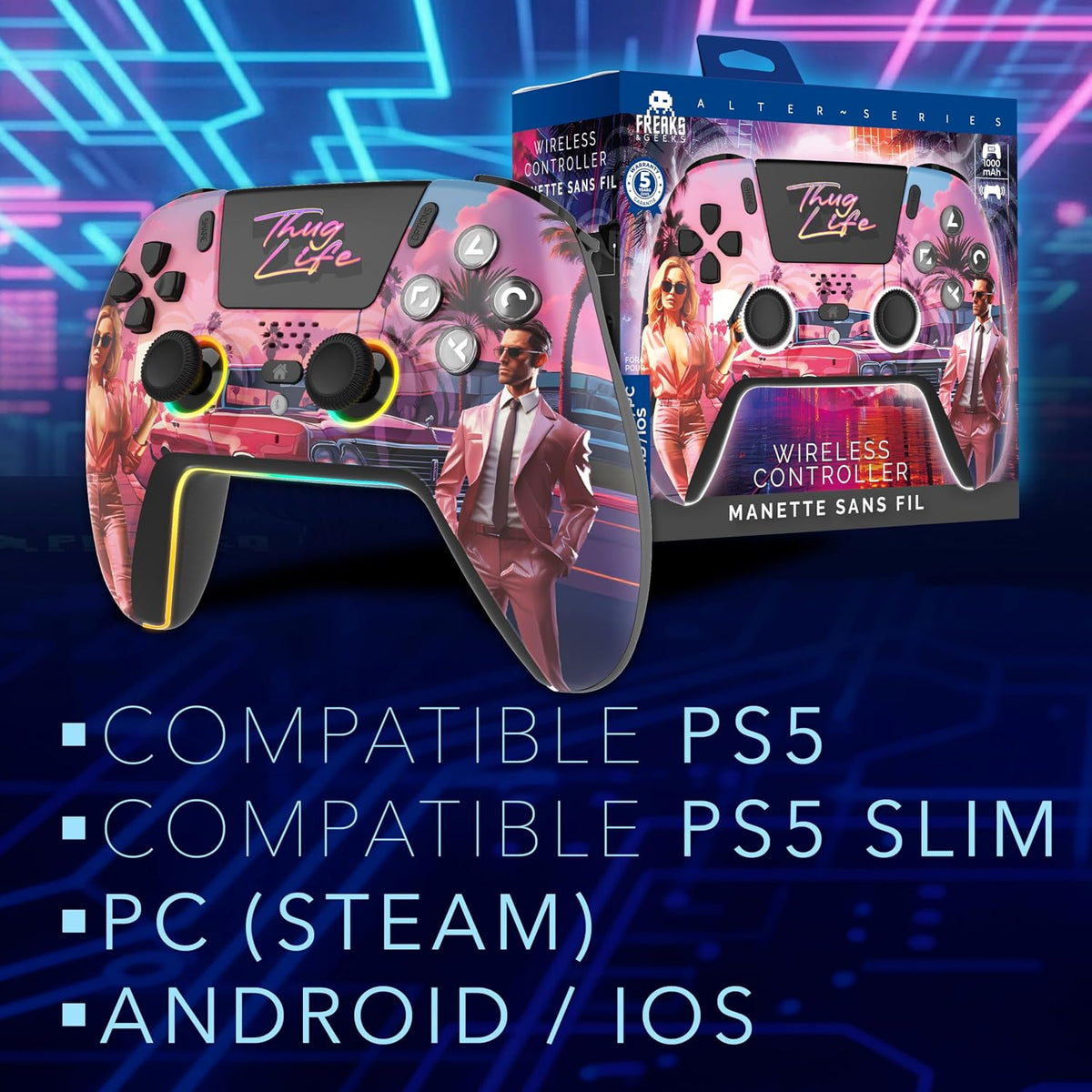 LED Bluetooth Controller for PS5 - Thug Life