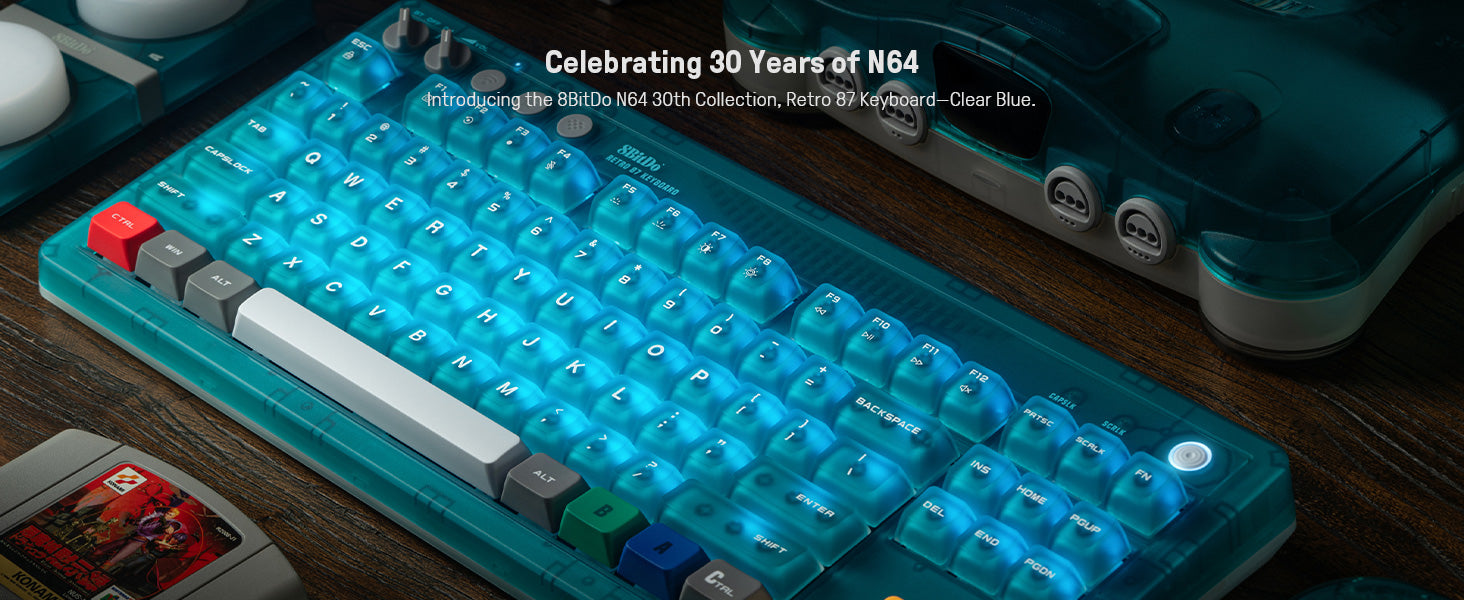 8BitDo Retro Mechanical Keyboard Clear Blue Edition (Clavier Qwerty 87 touches - DISPOSITION ANSI / ANSI LAYOUT)
