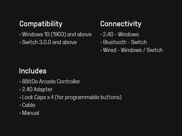 8Bitdo Arcade Controller Bluetooth/2.4G/USB pour Nintendo Switch et Windows - Manettes - 8Bitdo - Shop Just for Games