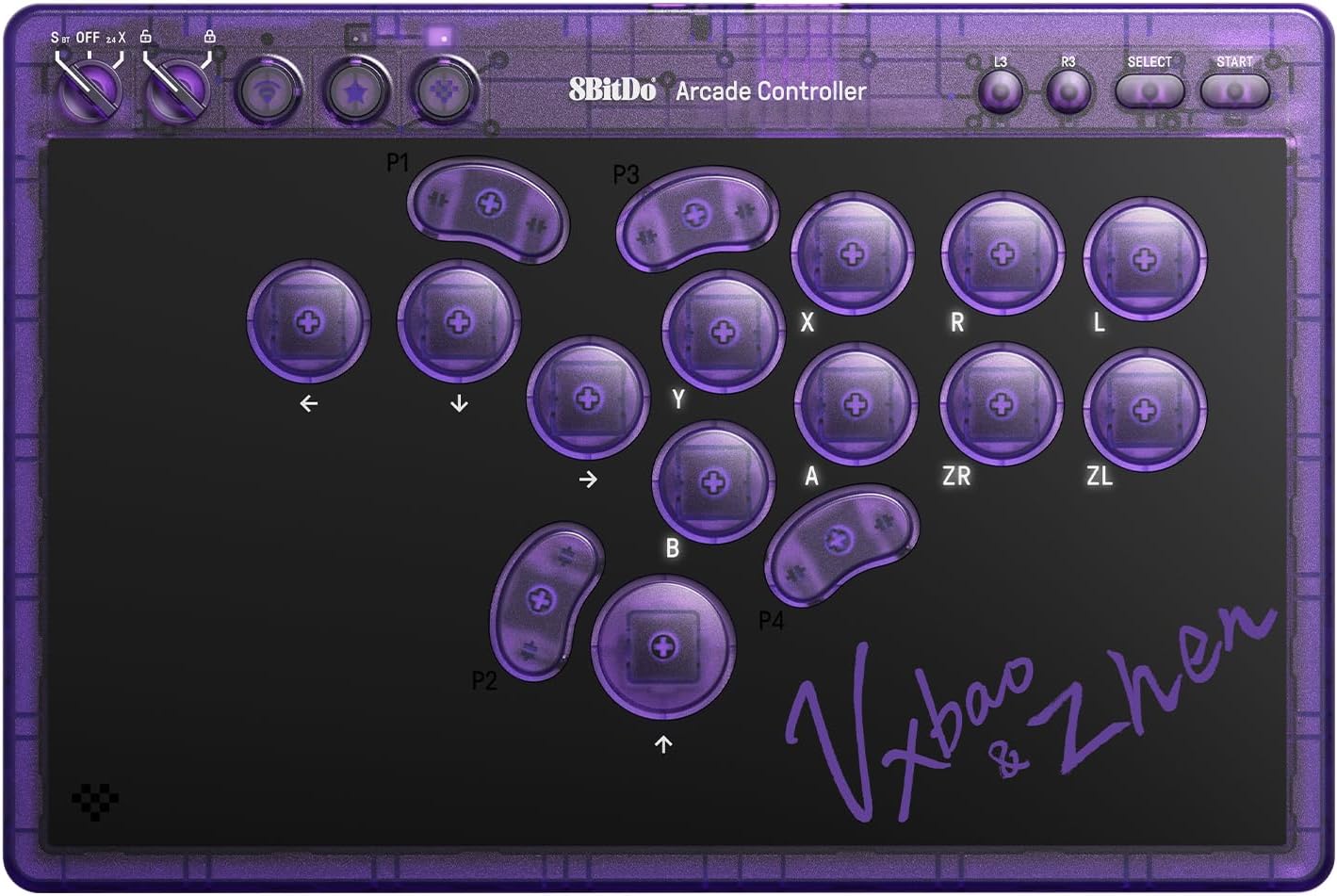 8Bitdo Arcade Controller Purple Edition Bluetooth/2.4G/USB compatible Switch 1 et 2, Windows - Manettes - 8Bitdo - Shop Just for Games