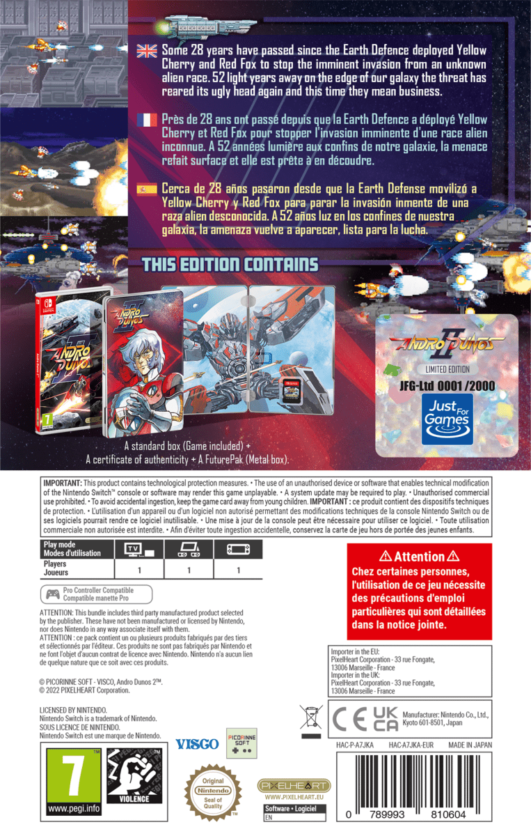 Andro Dunos 2 Steelbook Nintendo Switch Just Limited - Jeux Vidéo Physique - PixelHeart - Shop Just for Games
