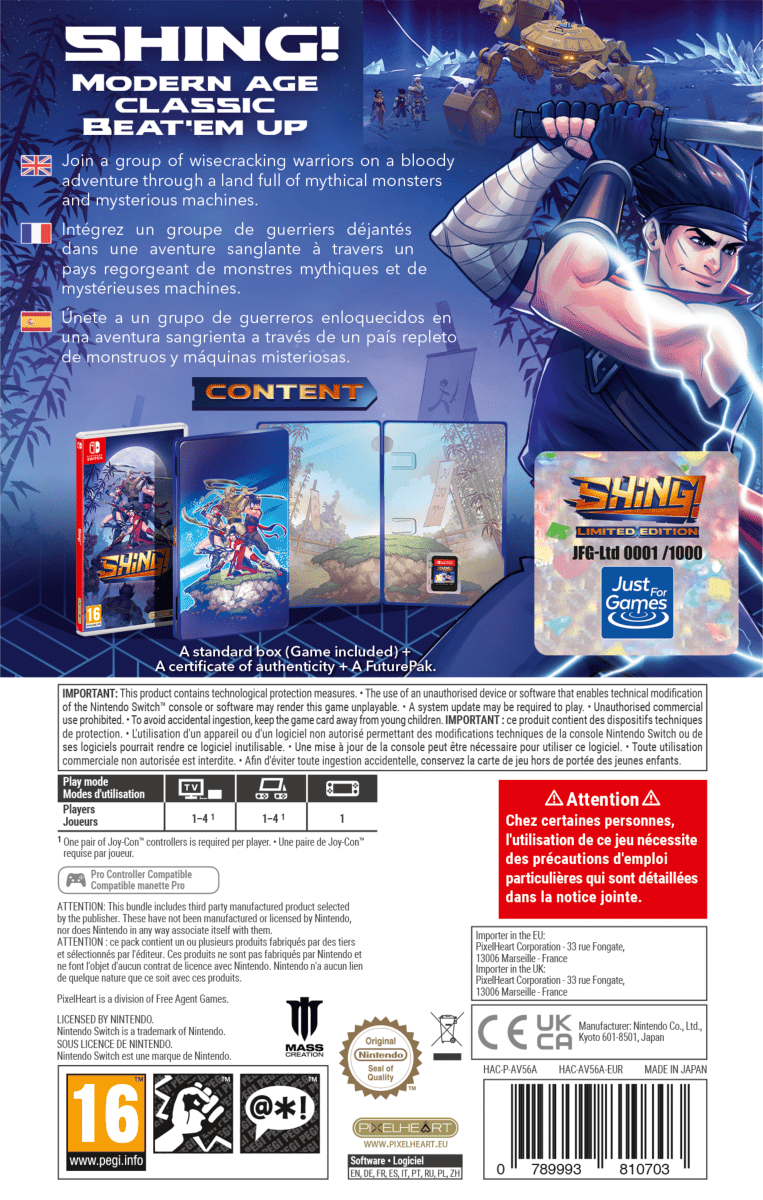 SHING! Just Limited FuturePak sur Nintendo Switch - Jeux Vidéo Physique - PixelHeart - Shop Just for Games